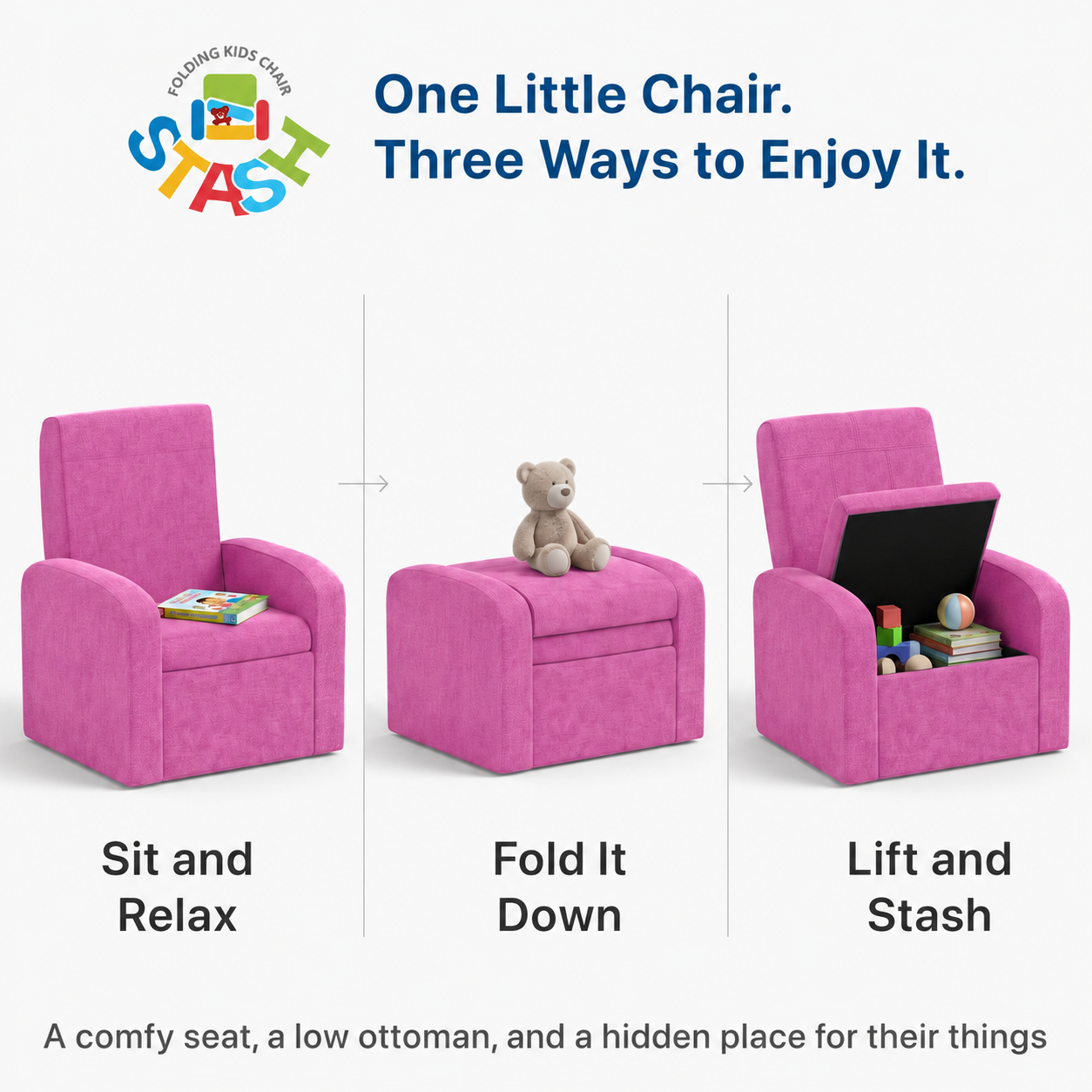 STASH 3-in-1 Kids Sofa Chair with Hidden Storage