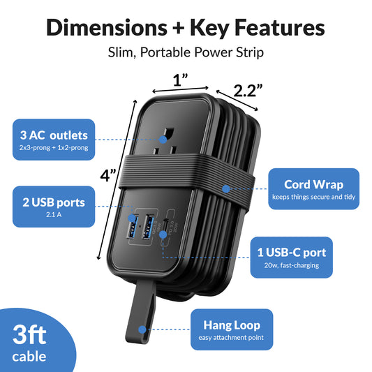Travel Power Strip with USB Ports