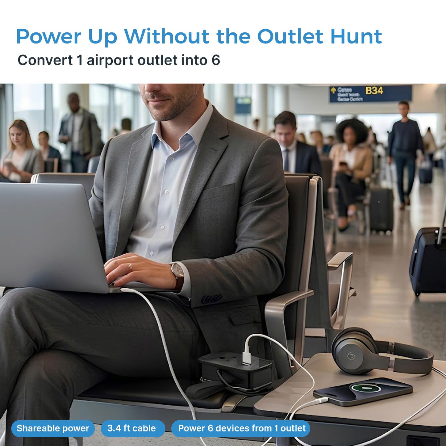 Travel Power Strip with USB-C Ports