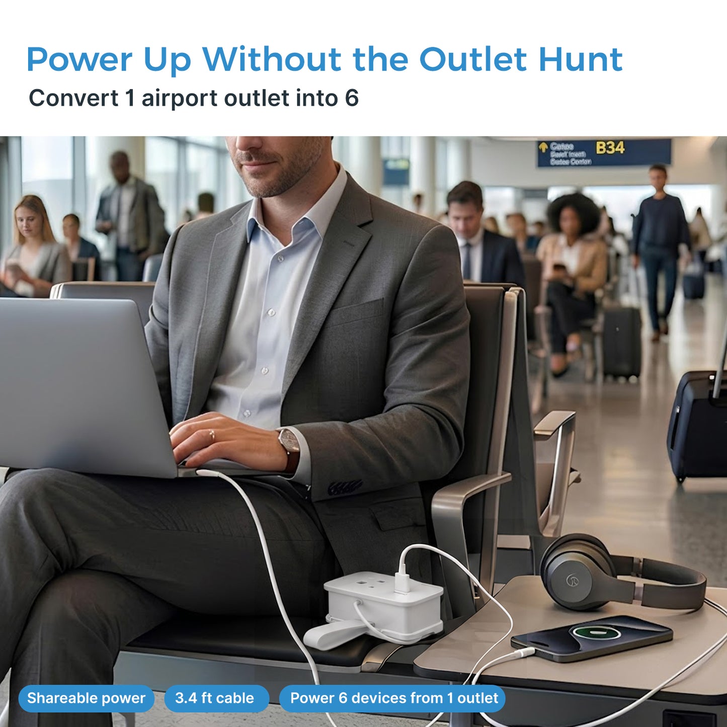 Travel Power Strip with USB-C Ports