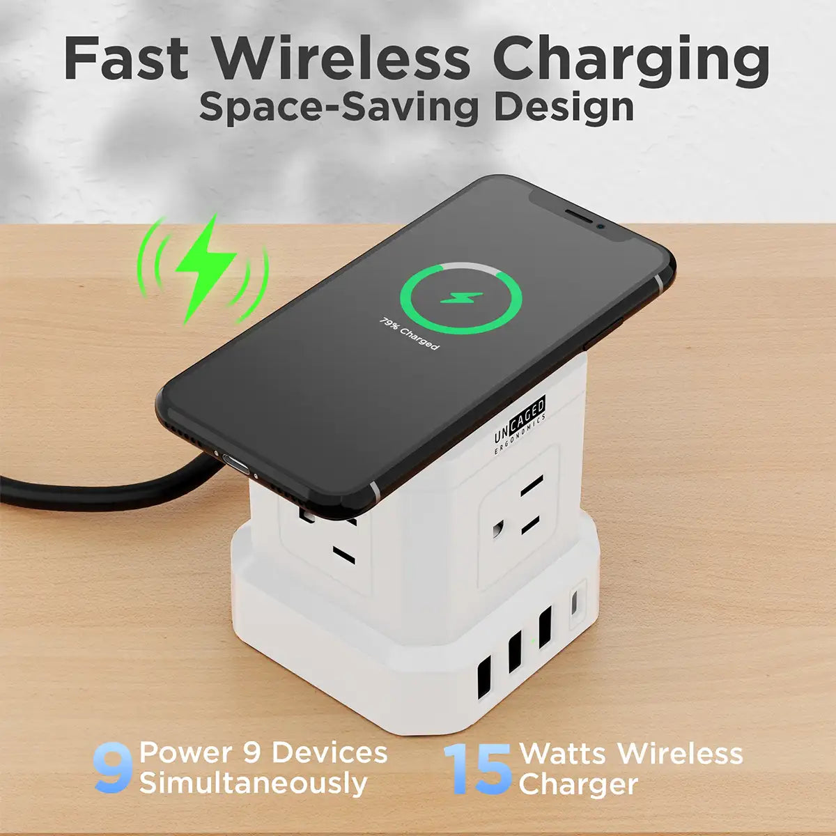 Modern Cube Design with Fast Wireless Charging.