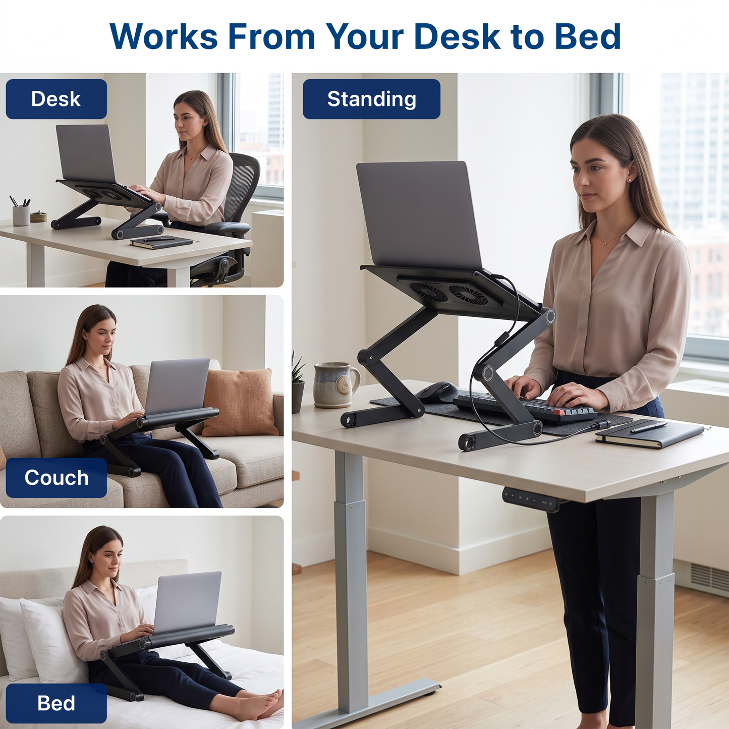 WorkEZ Executive - Wide Laptop Stand with Dual Fans & 3-Port USB Hub