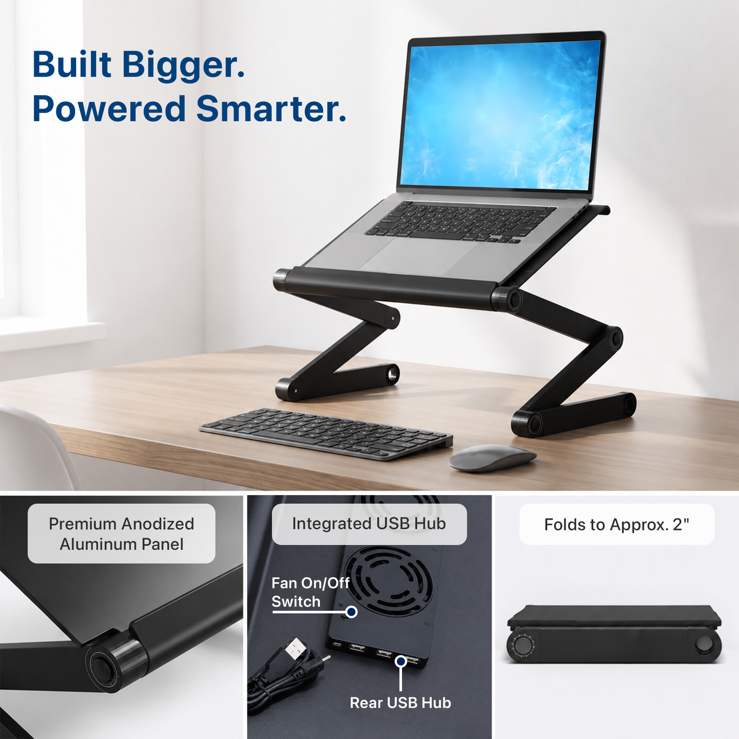 WorkEZ Executive - Wide Laptop Stand with Dual Fans & 3-Port USB Hub