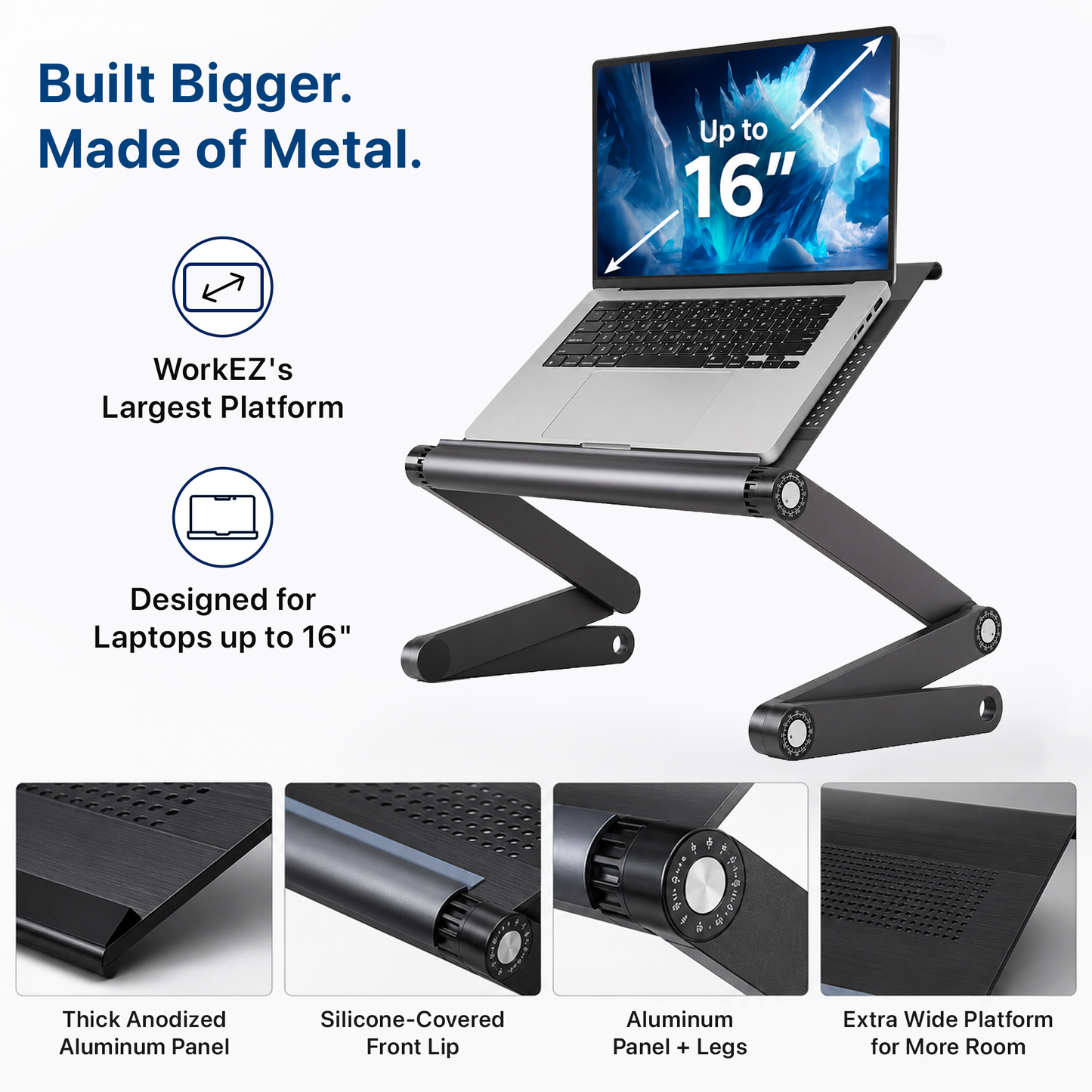WorkEZ Executive - Wide Laptop Stand with Dual Fans & 3-Port USB Hub
