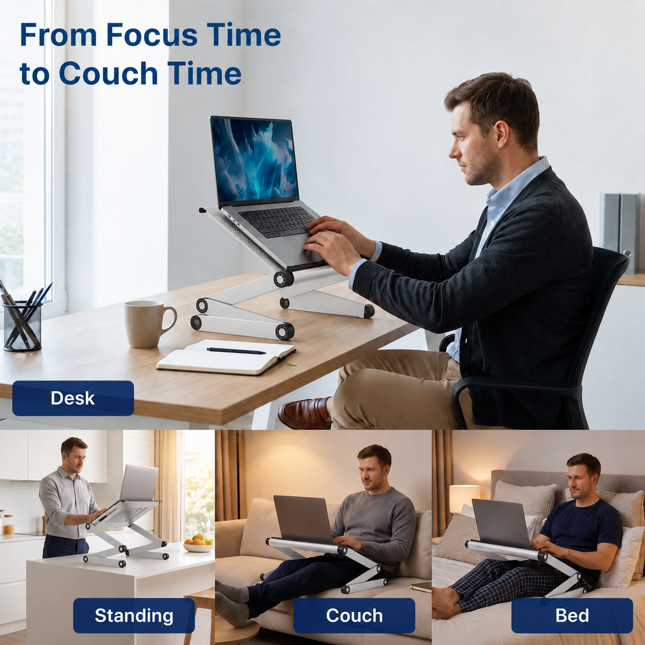 WorkEZ Executive - Wide Laptop Stand with Dual Fans & 3-Port USB Hub