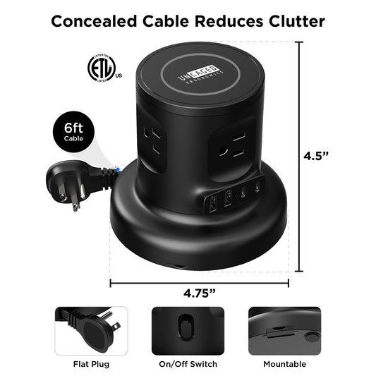 Wireless Retractable Power Strip | Auto Cord Management + Wireless Charger