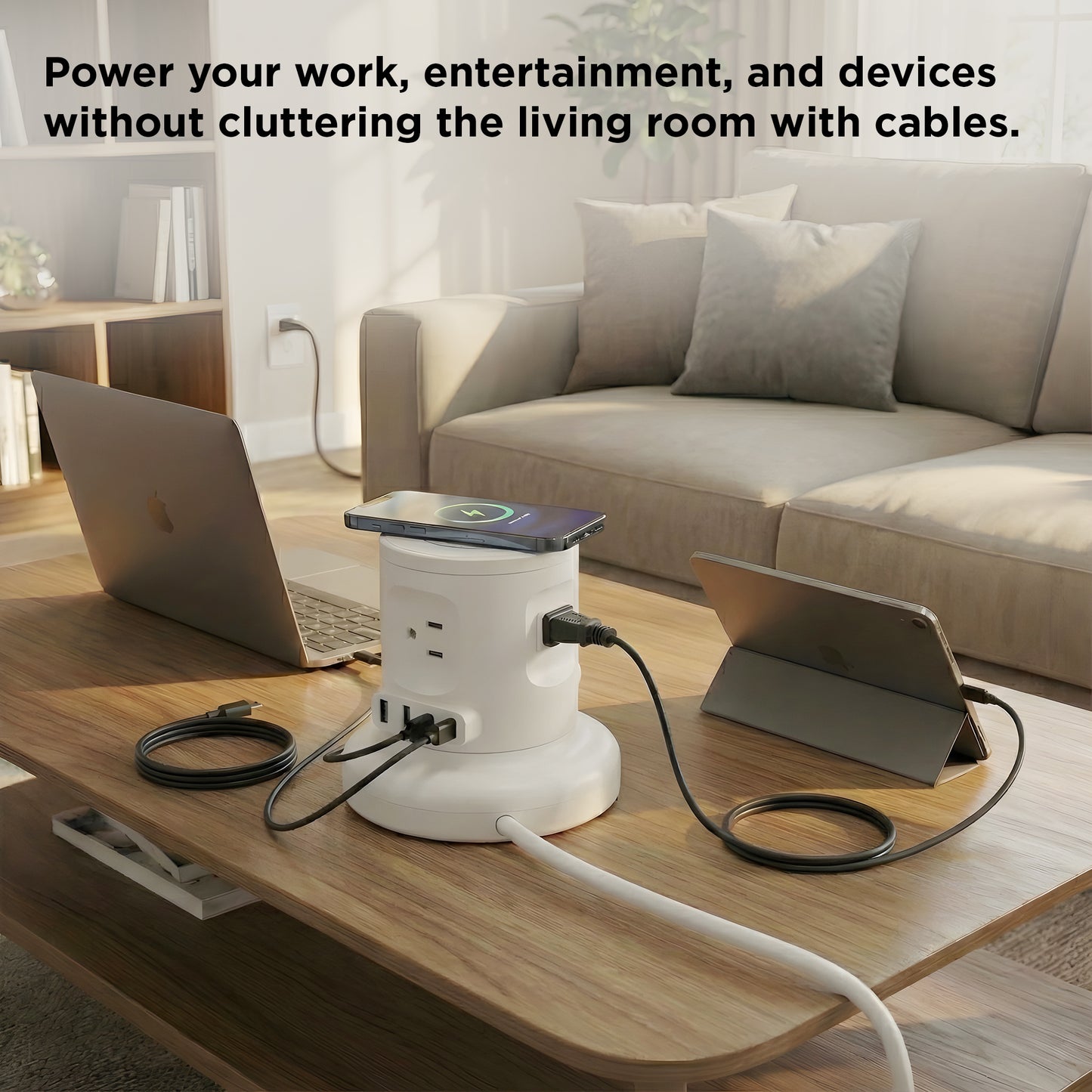 Wireless Retractable Power Strip | Auto Cord Management + Wireless Charger