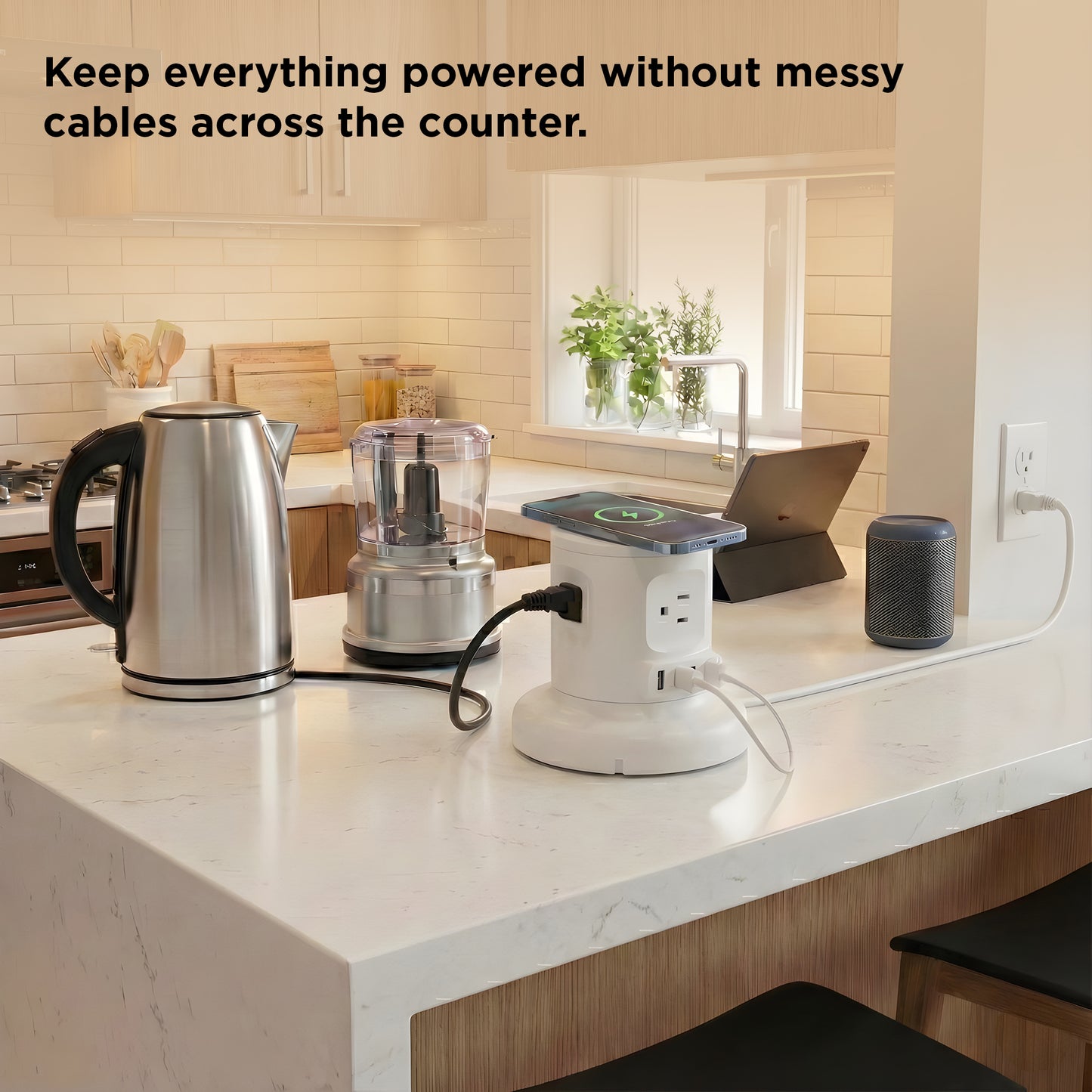 Wireless Retractable Power Strip | Auto Cord Management + Wireless Charger