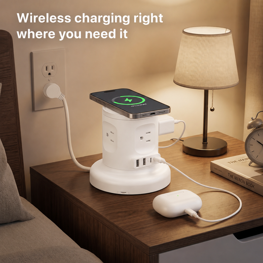 Wireless Retractable Power Strip with 15W Wireless Charger