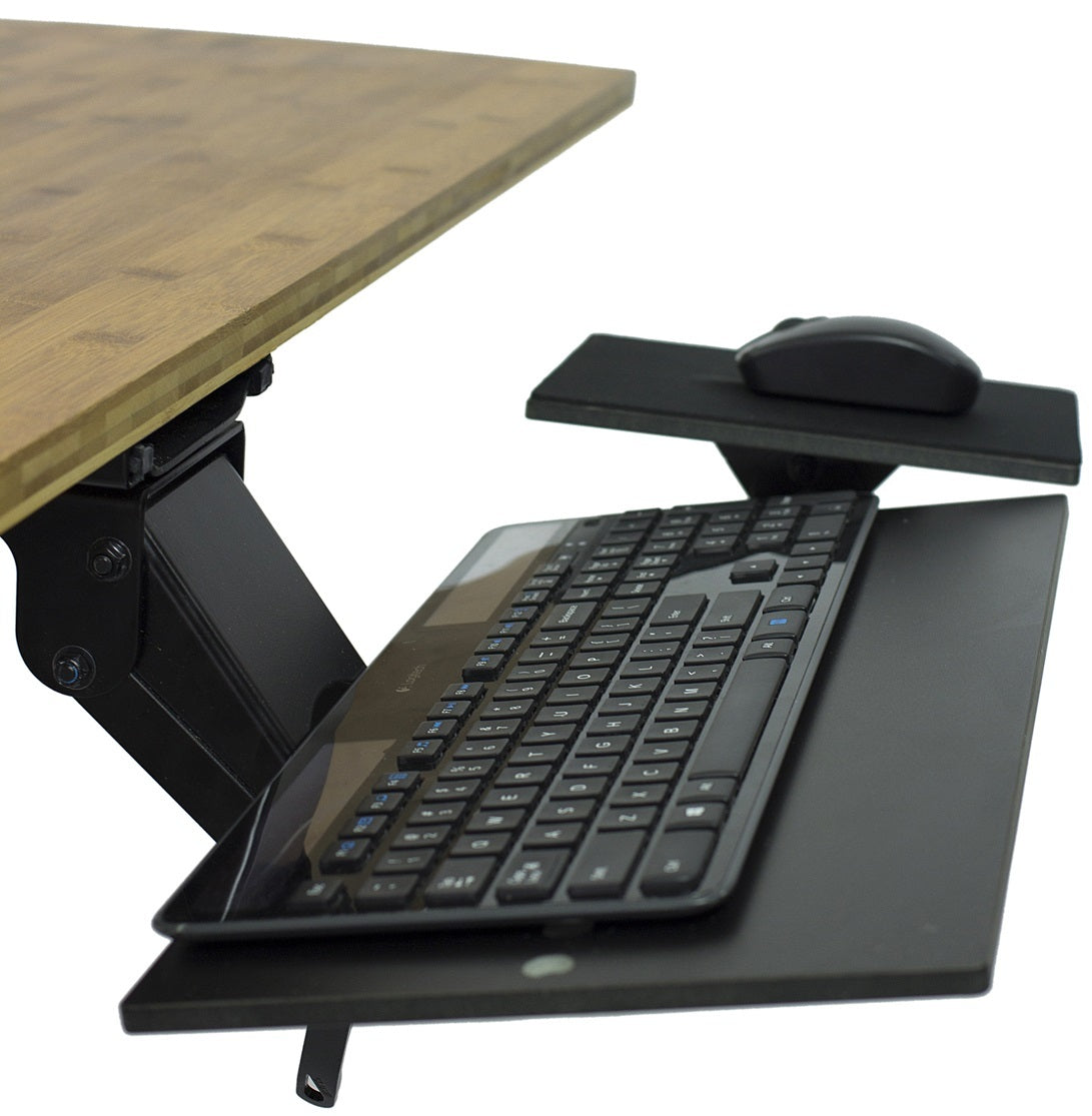 Replacement parts for an adjustable height negative tilt ergonomic under desk computer keyboard tray and standing desk keyboard tray
